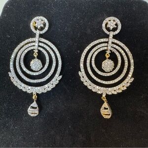Round Faux Diamond Hoop Drop Earrings